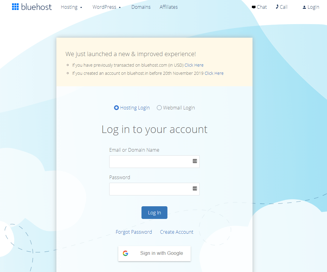 Bluehost Create Your Account