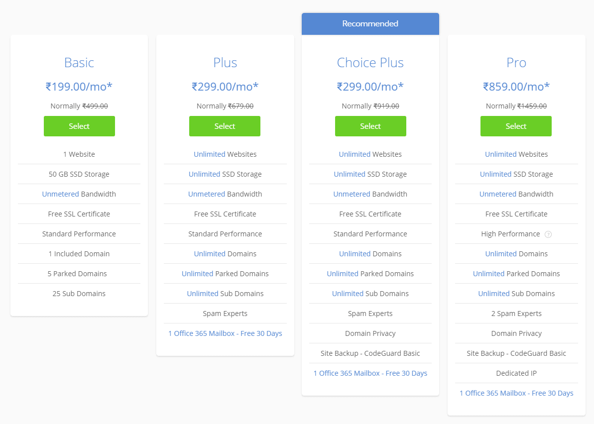 Pick a Bluehost Shared Hosting plan