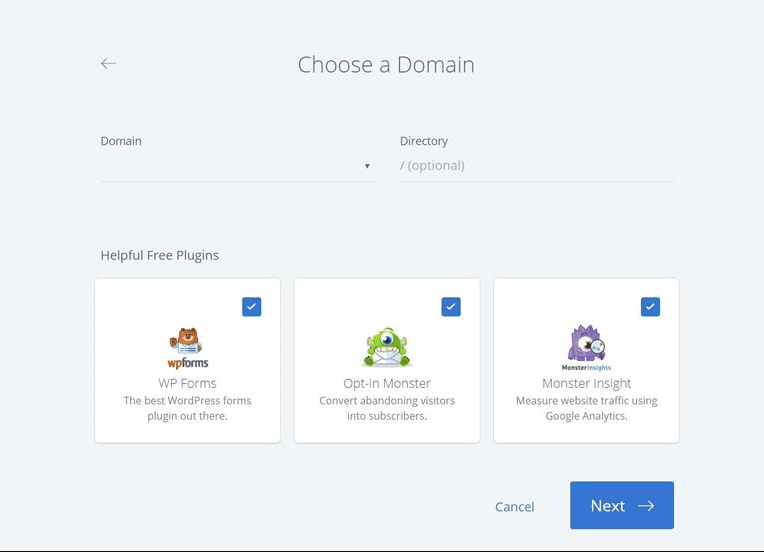 Choose the domain to install WordPress